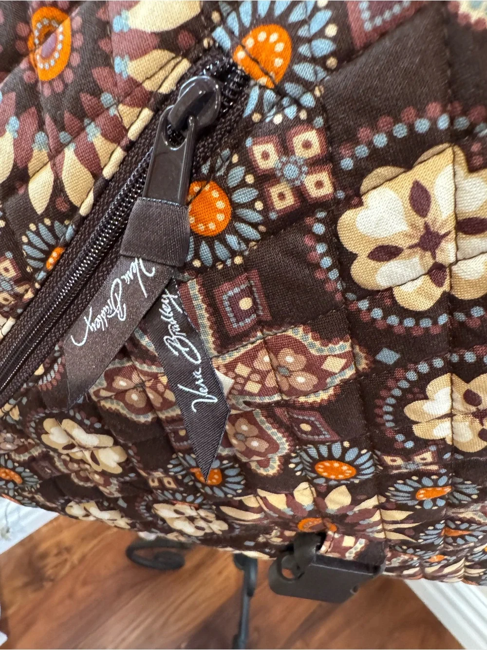 Vera Bradley Quilted Messenger Bag in Brown Cream Floral Laptop Shoulder